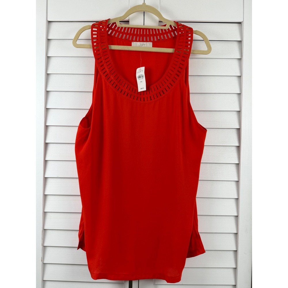 Loft Tank Top Women XXL Red Sleeveless Lattice Neckline NEW